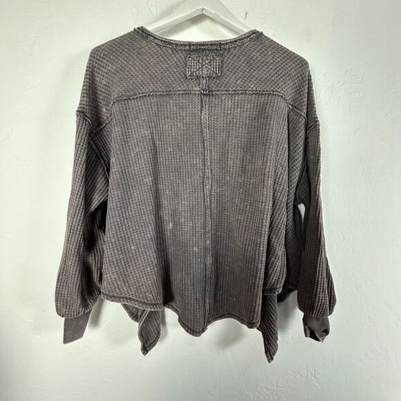 We The Free Womens Coraline Thermal Sweater XS Gray Waffle Knit Pullover Cozy - Picture 2 of 8